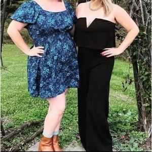 Black Strapless Wide Leg Jumpsuit-XL